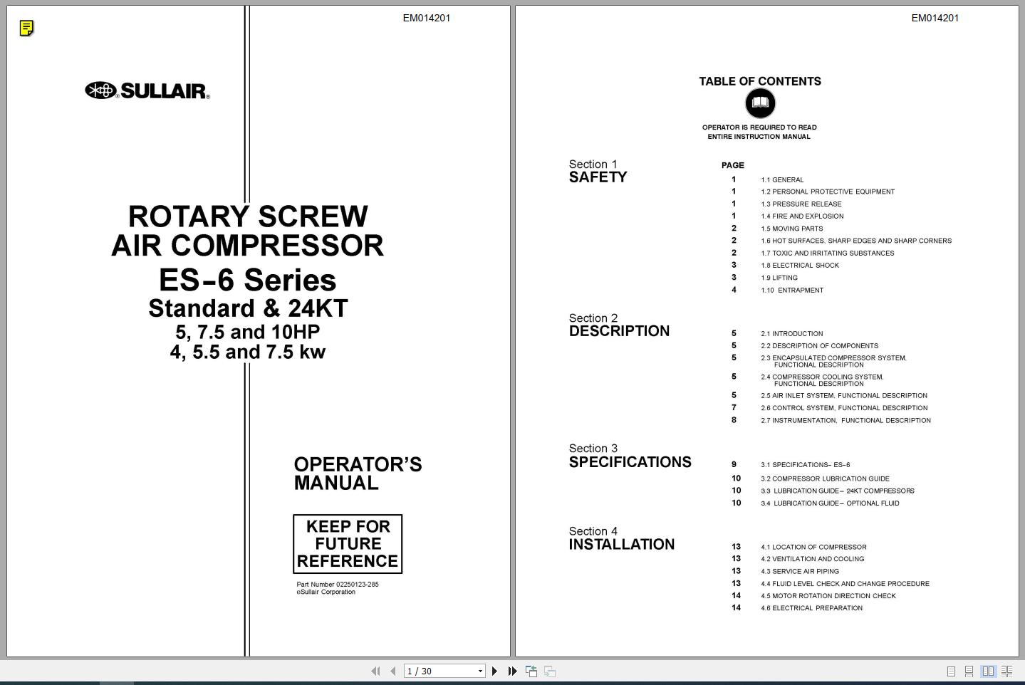 CAT Electric Rope Shovel 7495 VENDOR ES 6 COMPRESSOR Operators Manual EM014201 1