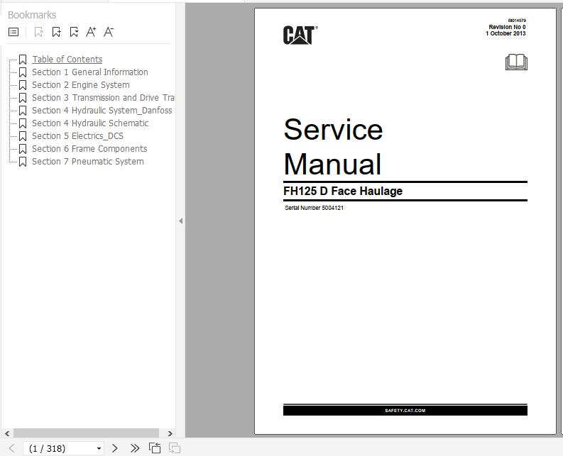 CAT Face Haulage FH125 D 5004121 634329 Service Manual BI014579 2013 1