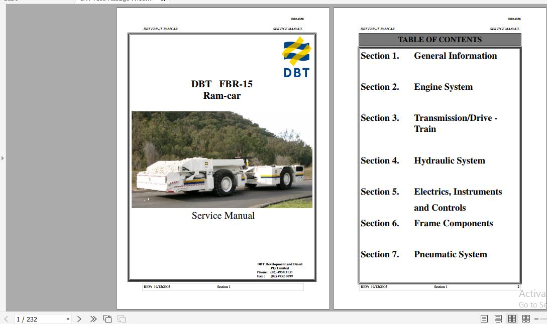 CAT Face Haulage FH125 D FBR 15 5001518 Service Manual BI014688 2006 1