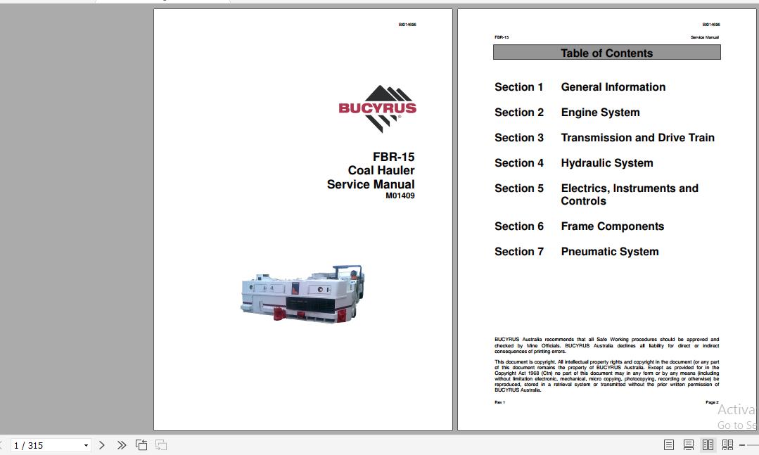 CAT Face Haulage FH125 D FBR 15 5001726 M01409 Service Manual BI014696 2011 1