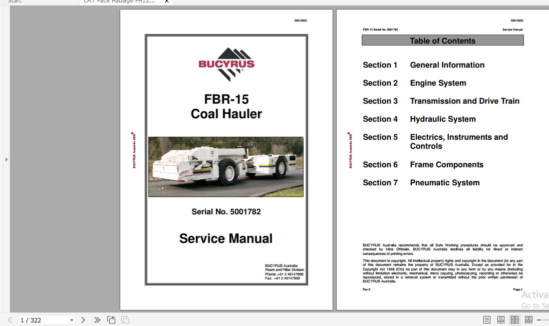 CAT Face Haulage FH125 D FBR 15 5001782 Service Manual BI643603 2008 1