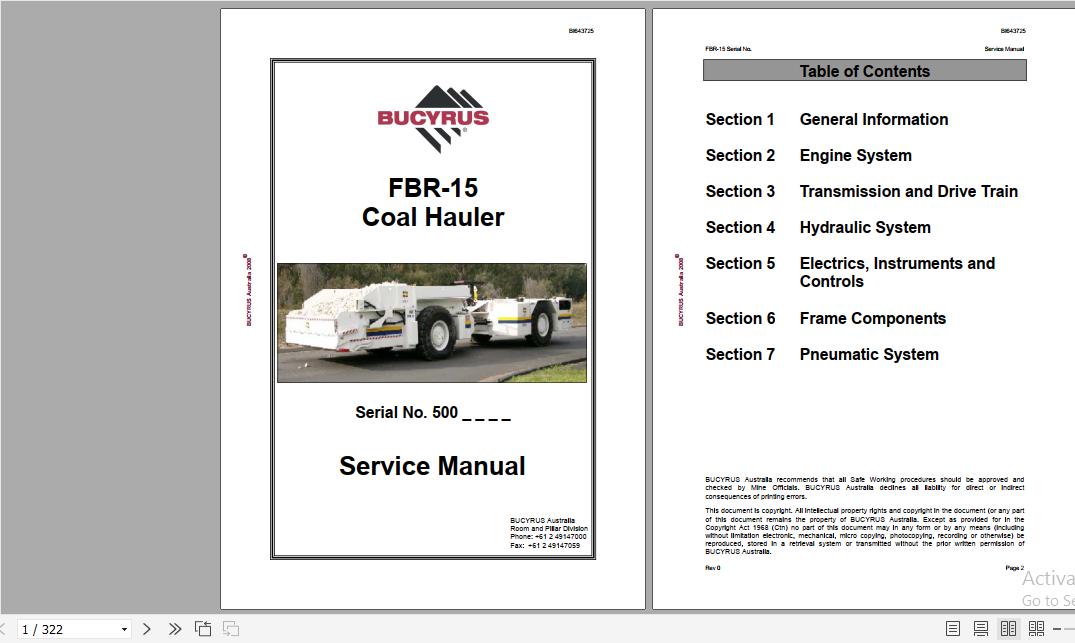 CAT Face Haulage FH125 D FBR15 5001911 Service Manual BI643725 2008 1
