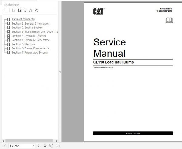 CAT Load Haul Dump CL110 5004023 512541 Service Manual BI014588 2013 1