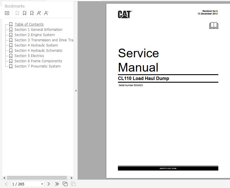 CAT Load Haul Dump CL110 5004023 512541 Service Manual BI014588 2013 1