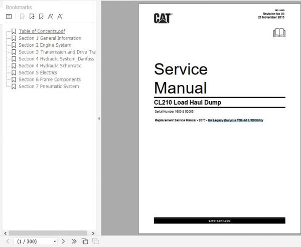 CAT Load Haul Dump CL210 1600 50003 Service Manual BI014590 2013 1