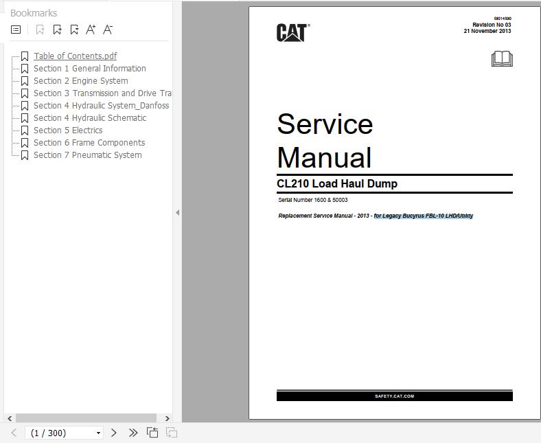 CAT Load Haul Dump CL210 1600 50003 Service Manual BI014590 2013 1