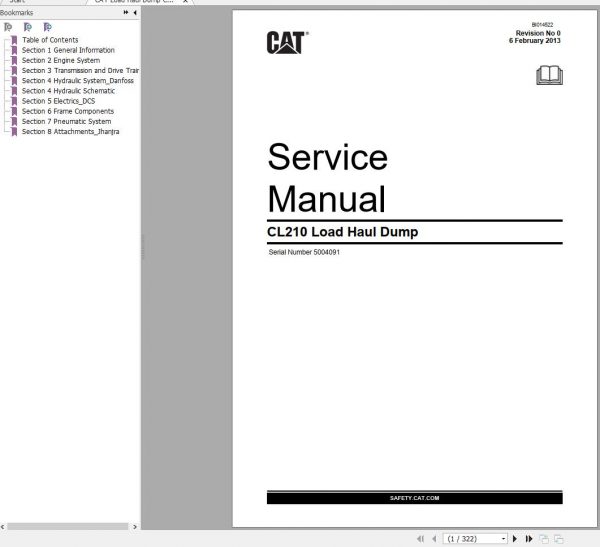 CAT Load Haul Dump CL210 5004091 553007 Service Manual BI014522 2013 1