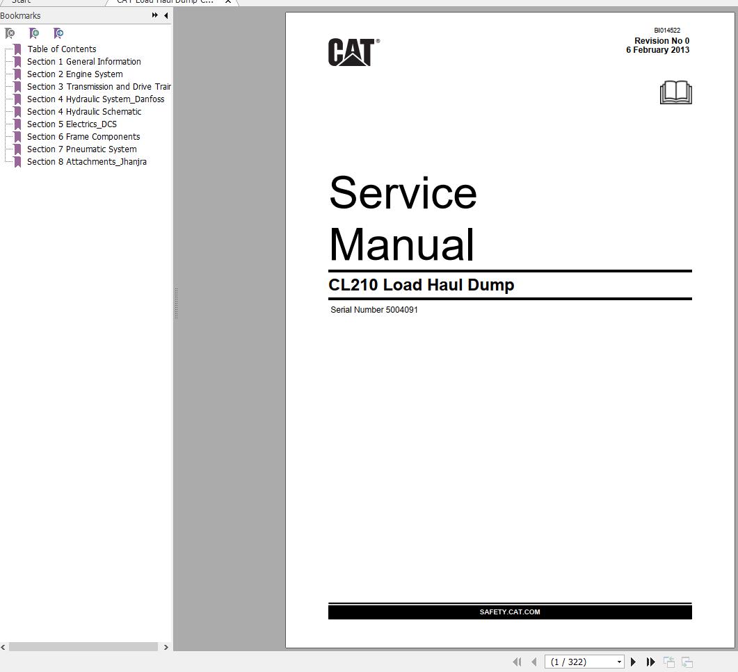 CAT Load Haul Dump CL210 5004091 553007 Service Manual BI014522 2013 1
