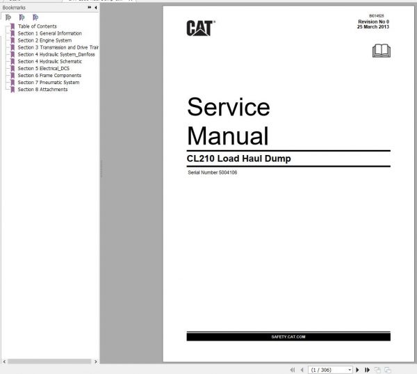 CAT Load Haul Dump CL210 5004106 582256 Service Manual BI014525 2013 1