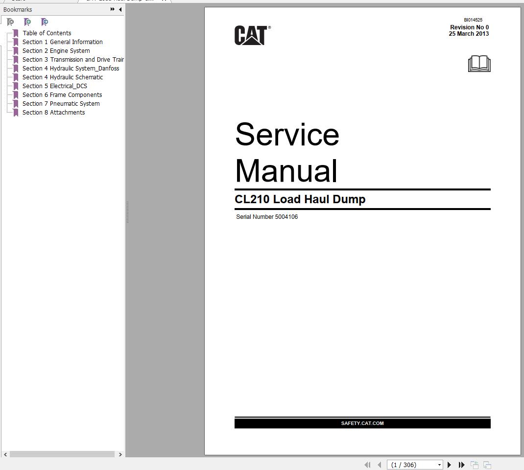 CAT Load Haul Dump CL210 5004106 582256 Service Manual BI014525 2013 1