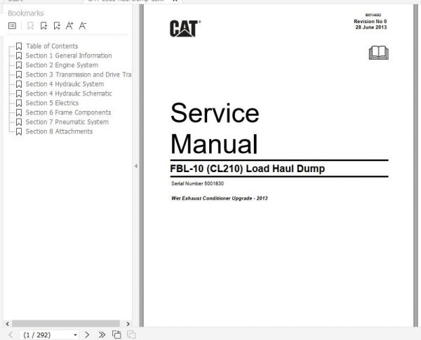 CAT Load Haul Dump CL210 FBL 10 5001830 Service Manual BI014682 2013 1