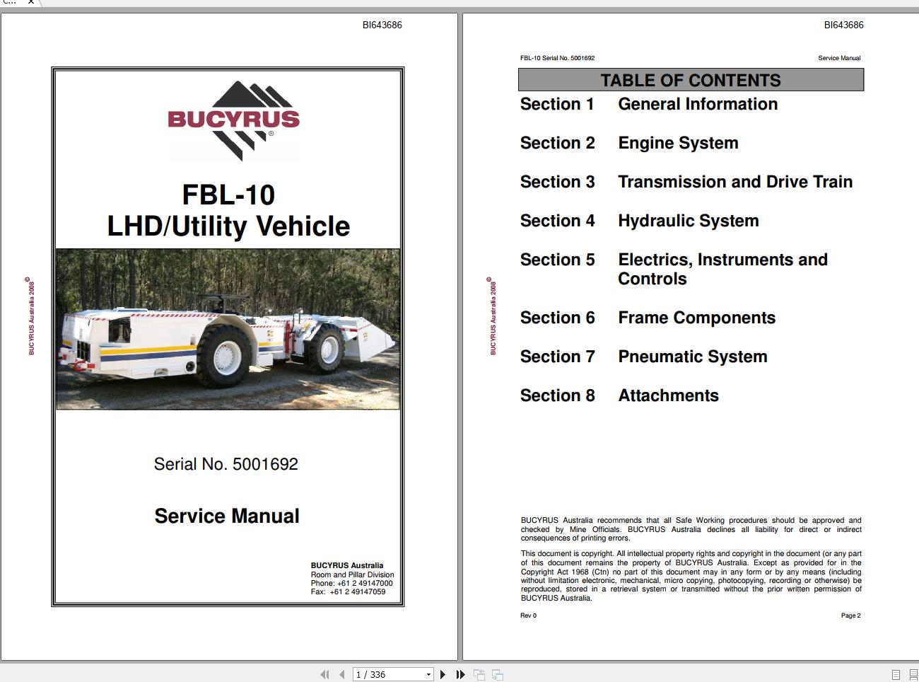 CAT Load Haul Dump CL210 FBL10 5001692 Service Manual BI643686 2008 1