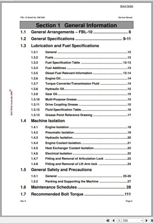 CAT Load Haul Dump CL210 FBL10 5001692 Service Manual BI643686 2008 2