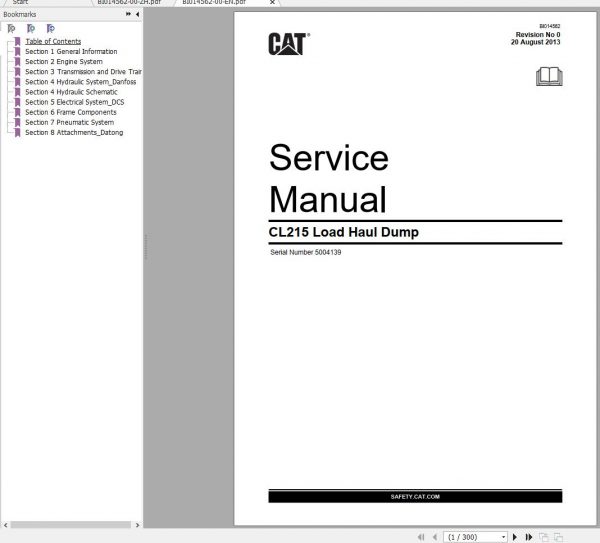 CAT Load Haul Dump CL215 5004139 642811 Service Manual BI014562 2013 EN ZH 1