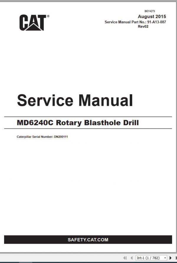 CAT MD6240C DN200111 Rotary Blasthole DrillsService Manual BI014273 2015 1