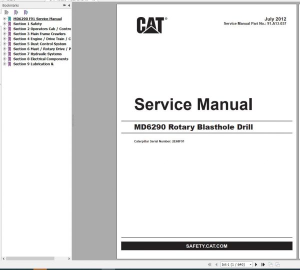CAT MD6290 2C68F91 Rotary Blasthole Drills Service Manual BI014187 2012 1