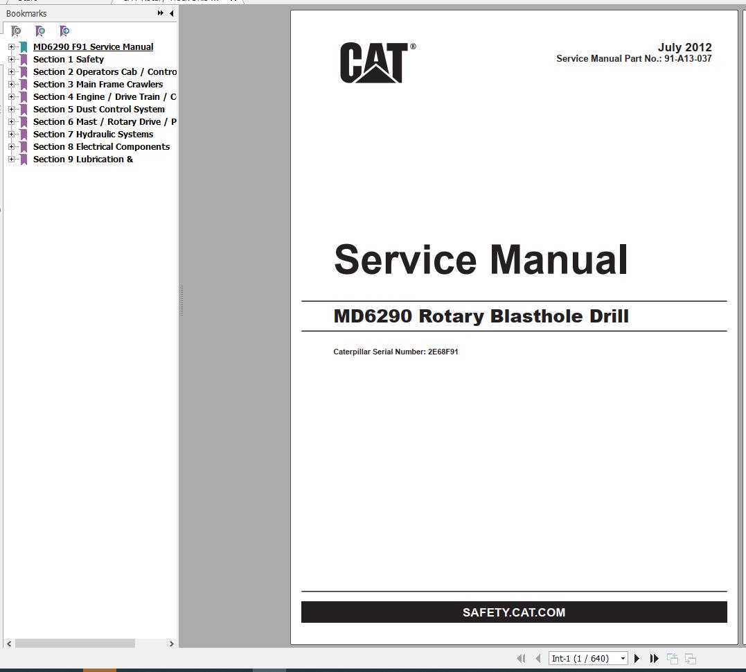 CAT MD6290 2C68F91 Rotary Blasthole Drills Service Manual BI014187 2012 1
