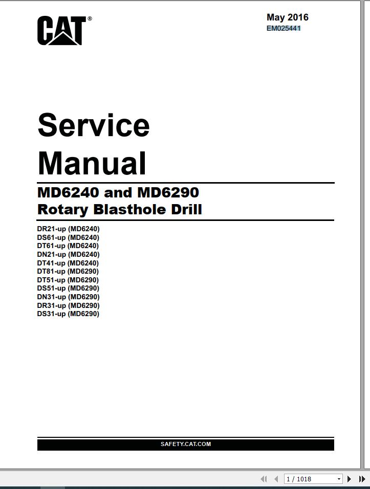 CAT MD6290 MD6240 Rotary Blasthole Drills Service Manual EM025441 2016 1