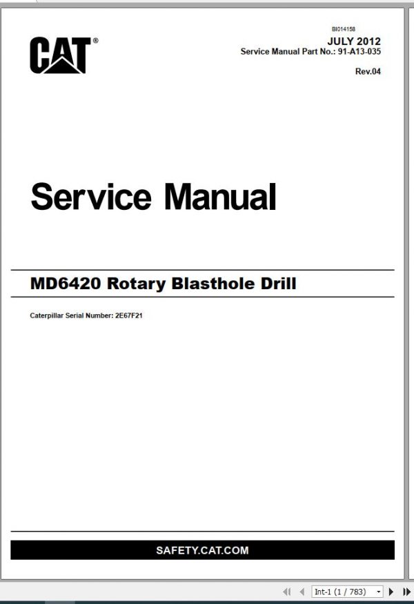 CAT MD6420 2E67F21 Rotary Blasthole Drills Service Manual BI014158 2012 4