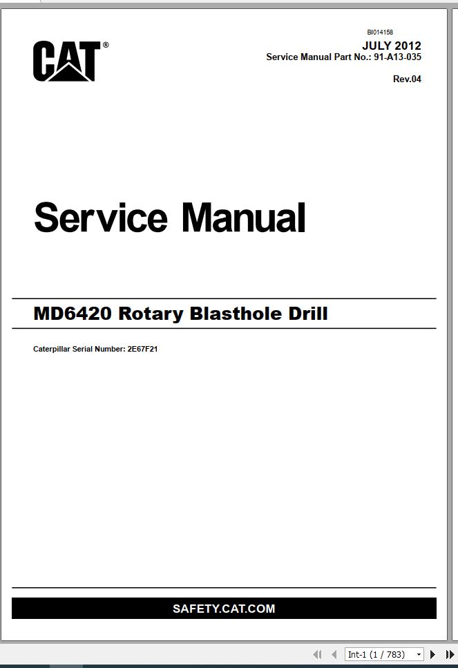 CAT MD6420 2E67F21 Rotary Blasthole Drills Service Manual BI014158 2012 4