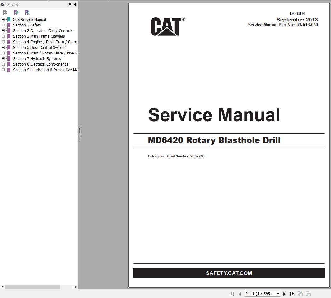 CAT MD6420 2U67X68 Rotary Blasthole Drills Service Manual BI014188 2013 1