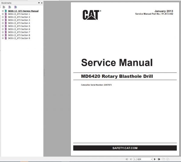 CAT MD6420 2U67X73 Rotary Blasthole Drills Service Manual BI014184 2013 1