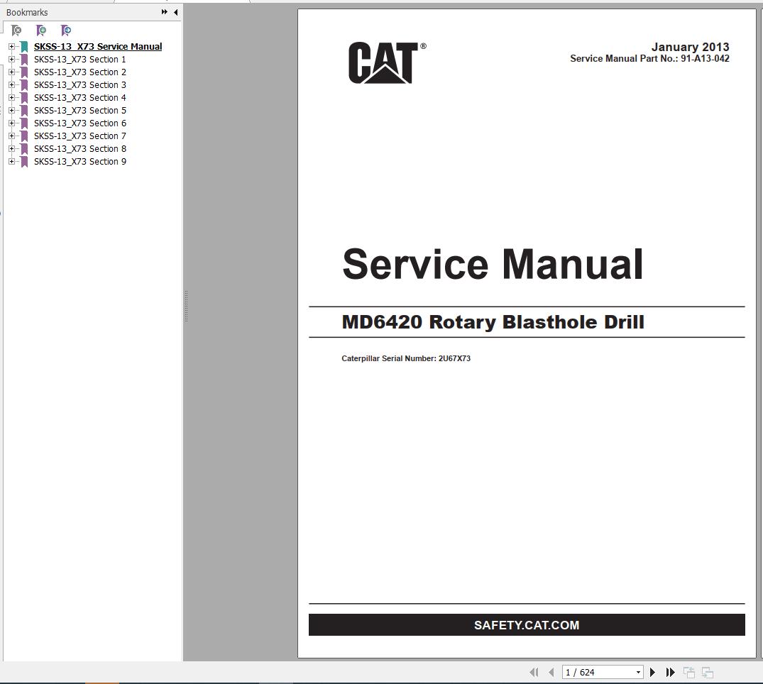 CAT MD6420 2U67X73 Rotary Blasthole Drills Service Manual BI014184 2013 1