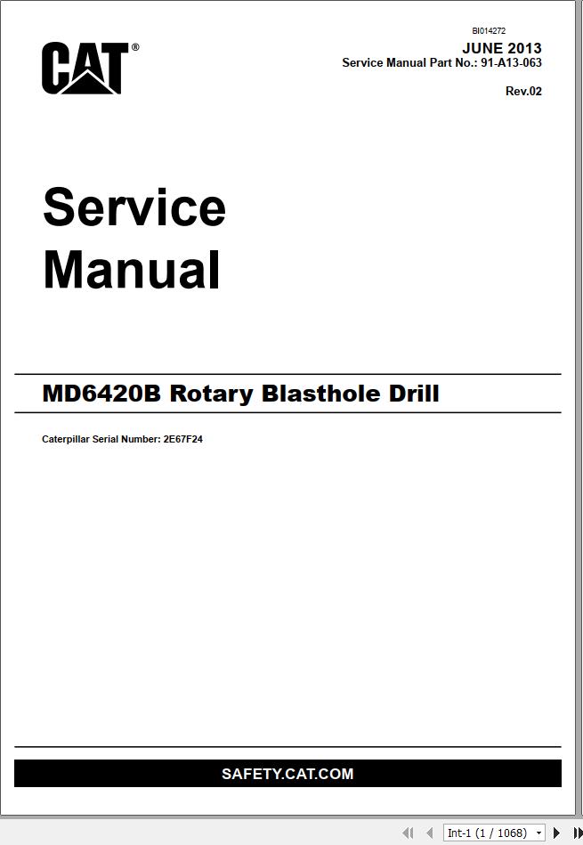 CAT MD6420B 2E67F24 Rotary Blasthole Drills Service Manual BI014272 2013 1