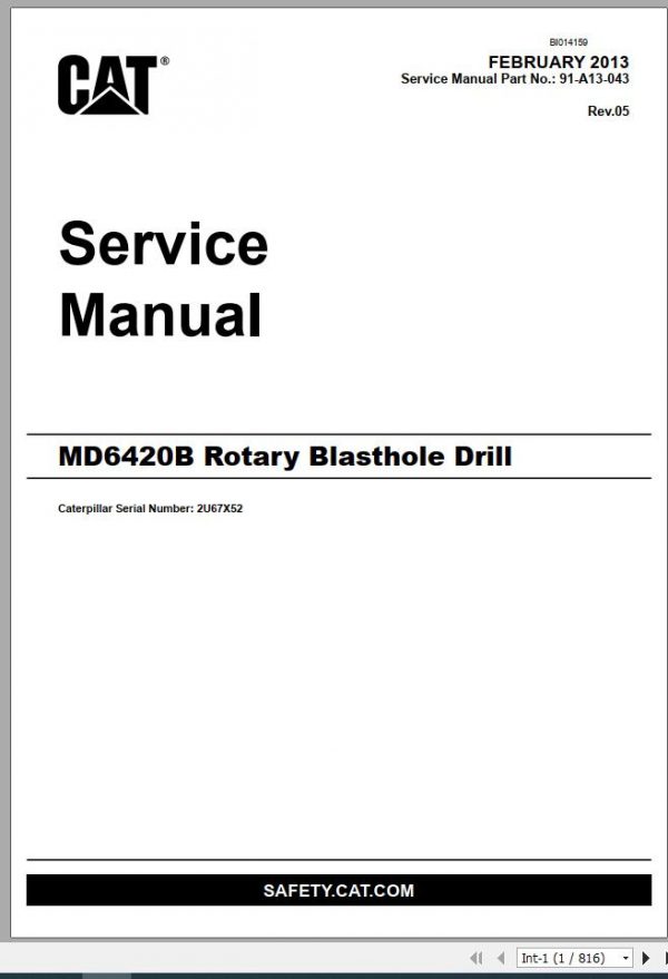 CAT MD6420B 2U67X52 Rotary Blasthole Drills Service Manual BI014159 2013 1