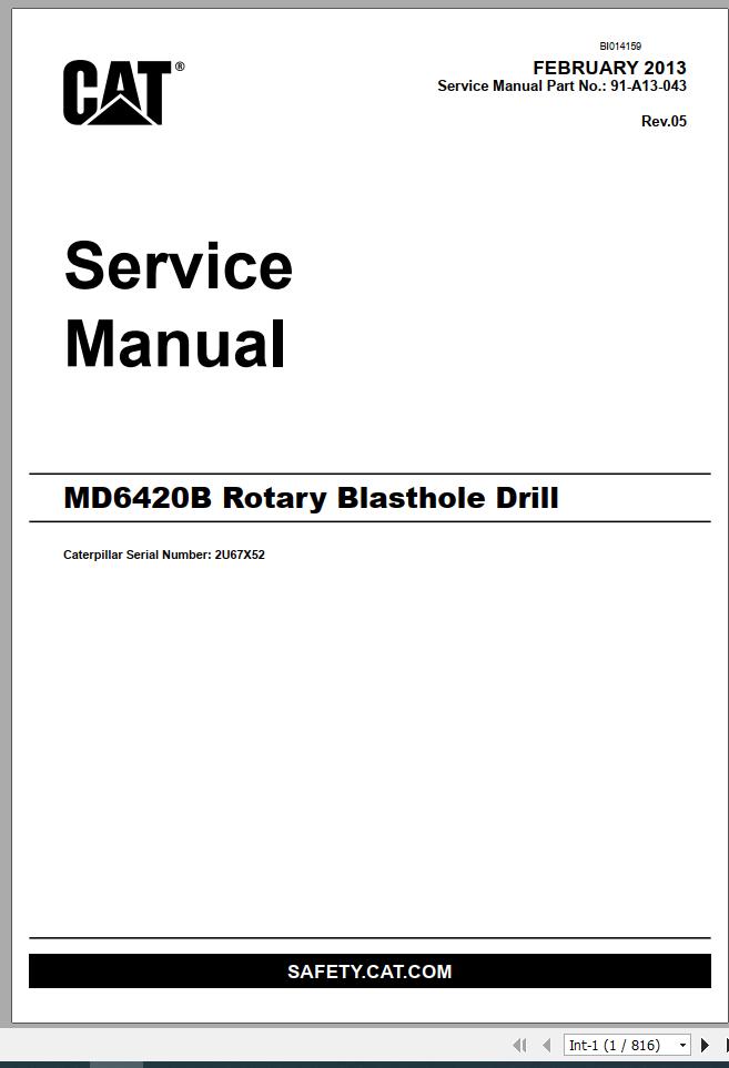 CAT MD6420B 2U67X52 Rotary Blasthole Drills Service Manual BI014159 2013 1