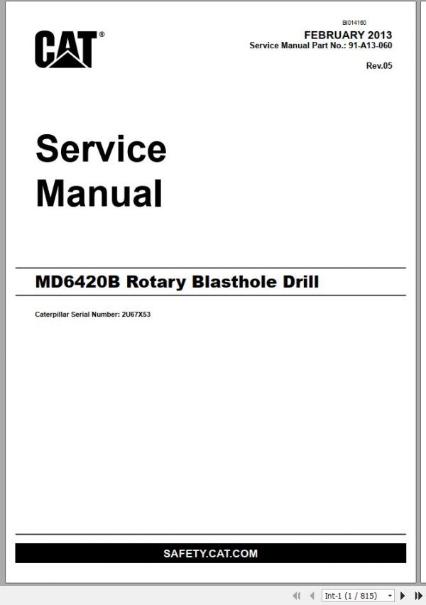 CAT MD6420B 2U67X53 Rotary Blasthole Drills Service Manual BI014160 2013 1