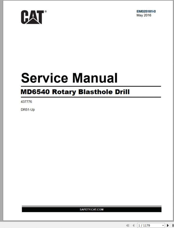 CAT MD6540 437776 DR51 Up Rotary Blasthole Drills Service Manual EM025181 0 2016 ES EN 1