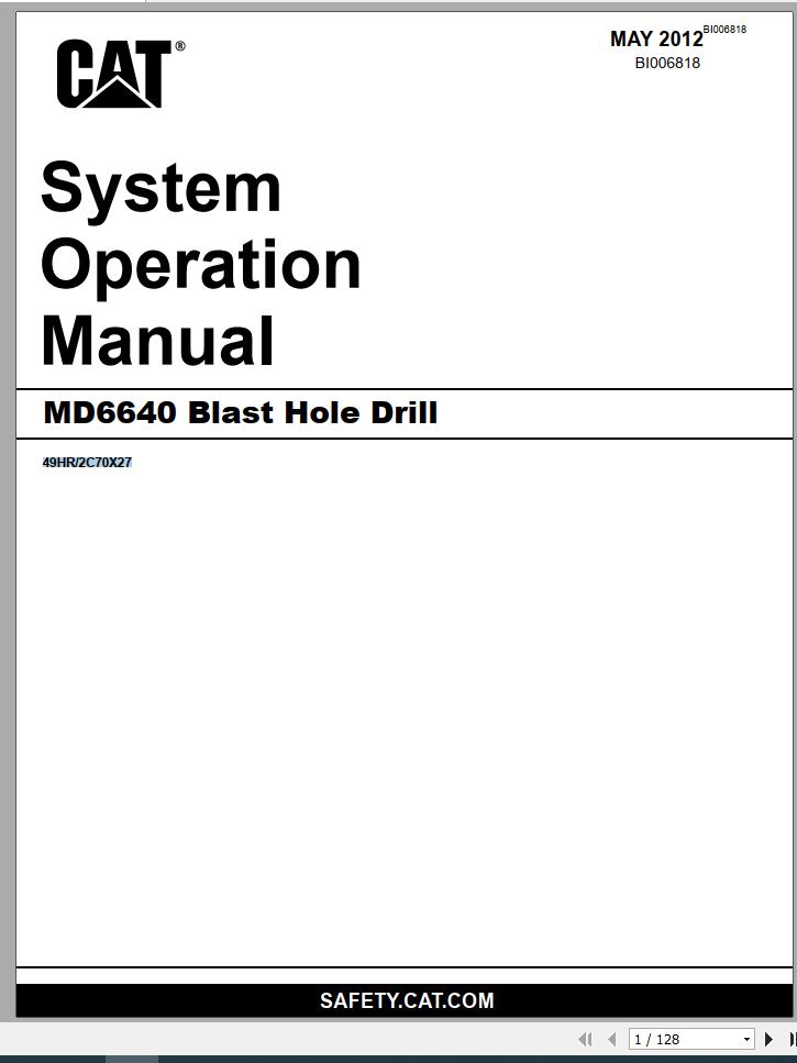 CAT MD6640 2C70X27 Rotary Blasthole Drills Operation Manual BI006818 2012 1