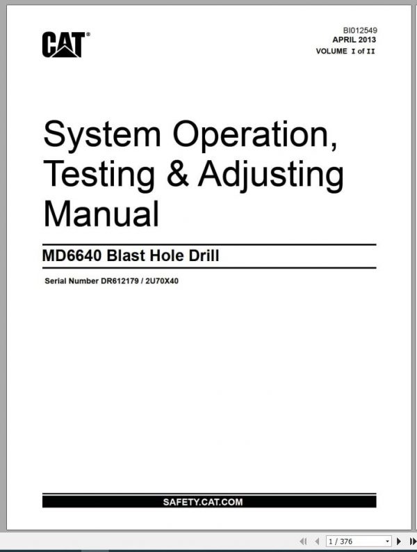 CAT MD6640 2U70X40 Rotary Blasthole Drills Operation Testing Adjusting Manual BI012549 2013 ES EN 1