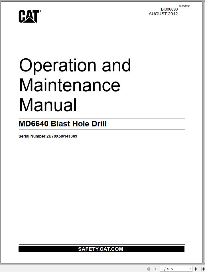 CAT MD6640 2U70X58 Rotary Blasthole Drills Operation Maintenance Manual BI006893 2012 ES EN 1