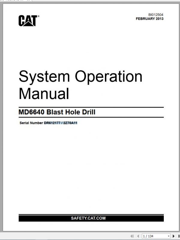 CAT MD6640 2Z70A11 Rotary Blasthole Drills Operation Manual BI012504 2013 1