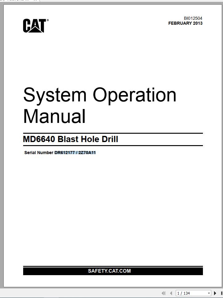 CAT MD6640 2Z70A11 Rotary Blasthole Drills Operation Manual BI012504 2013 1