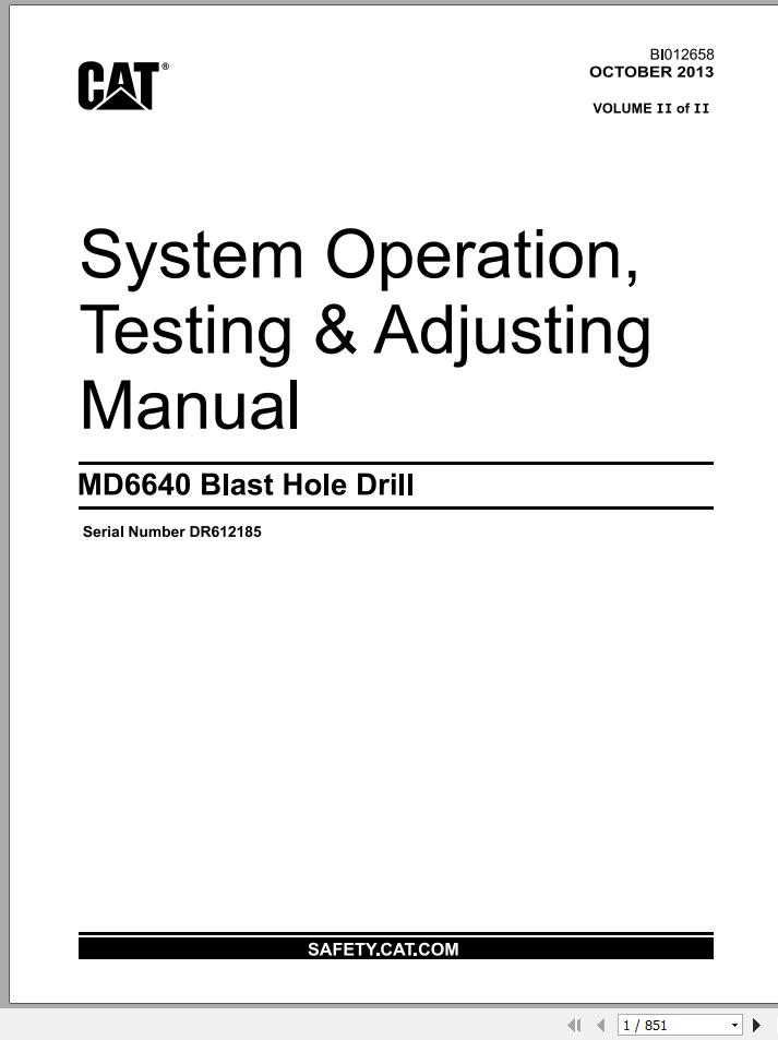 CAT MD6640 DR612185 Rotary Blasthole Drills Operation Testing Adjusting Manual BI012658 2013 1