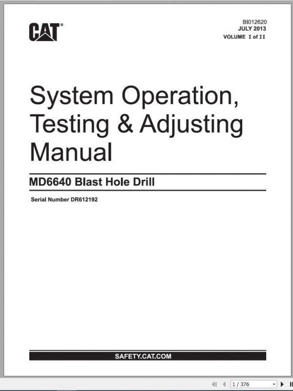CAT MD6640 DR612192 Rotary Blasthole Drills Operation Testing Adjusting Manual BI012620 2013 ES EN 1