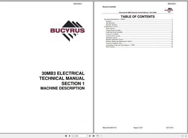 CAT Miner Bolter CM845 30MB3 120395 Electrical Technical Manual M01416 BI643653 2011 1