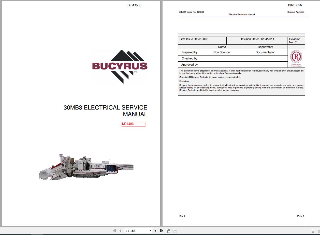 CAT Miner Bolter CM845 30MB3 177866 Electrical Service Manual M01406 BI643656 2011 1