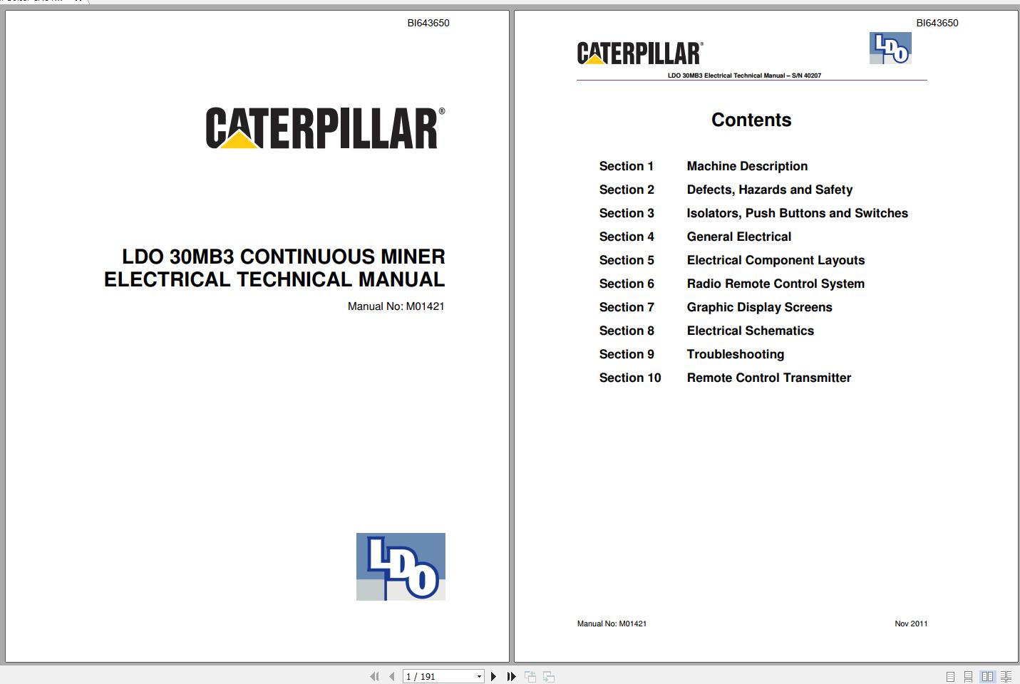 CAT Miner Bolter CM845 30MB3 40207 Electrical Technical Manual M01421 BI643650 2011 1