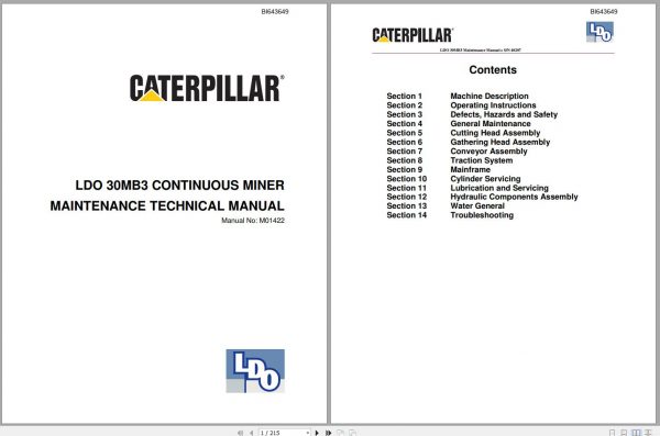 CAT Miner Bolter CM845 30MB3 40207 Maintenance Technical Manual M01422 BI643649 2011 1