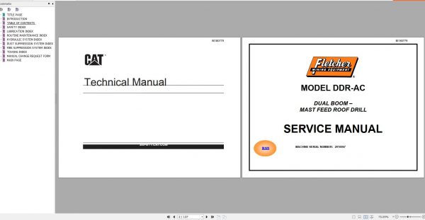 CAT Roof Bolter HDDR AC 2010067 2010836 Dual Boom Mast Feed Roof Drill Service Manual BI180779 1