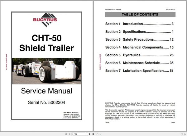 CAT Roof Support Carrier SH150 CHT 50 Shield Trailer 5002204 Service Manual BI643611 2008 1