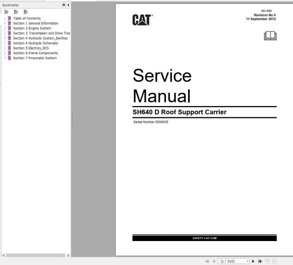 CAT Roof Support Carrier SH640 D 5004035 Service Manual BI014665 2012 1