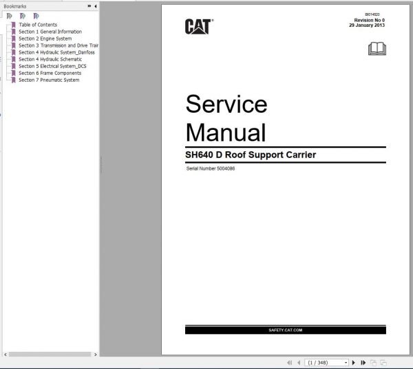 CAT Roof Support Carrier SH640 D 5004086 552666 Service Manual BI014520 2013 1