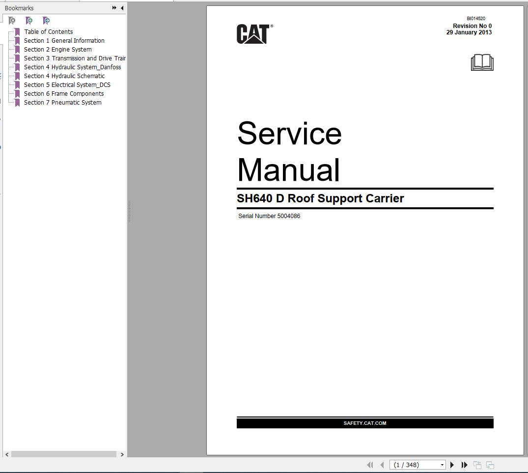 CAT Roof Support Carrier SH640 D 5004086 552666 Service Manual BI014520 2013 1