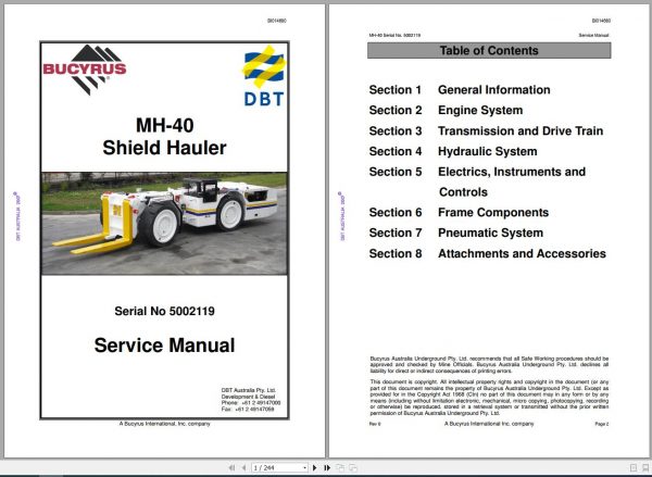 CAT Roof Support Carrier SH640 D MH 40 Shield Hauler 5002119 Service Manual BI014680 2008 1