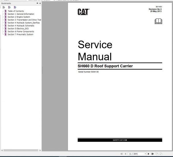 CAT Roof Support Carrier SH660 D 5004136 546825 Service Manual BI014553 2013 1
